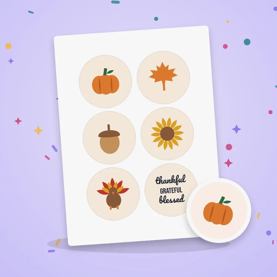 A printed fall sticker sheet with one sticker peeled off